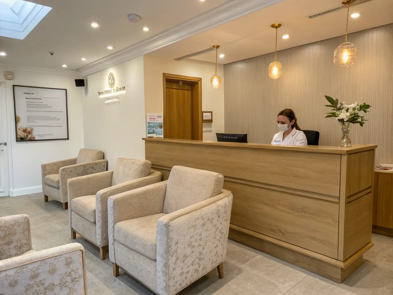 A welcoming and modern OralMax clinic reception area with comfortable seating and friendly staff greeting patients.
