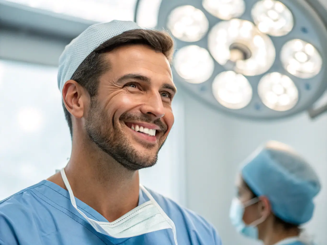 A before-and-after image showcasing the transformative results of corrective jaw surgery, highlighting improved facial symmetry and bite alignment. The background is a professional medical setting.