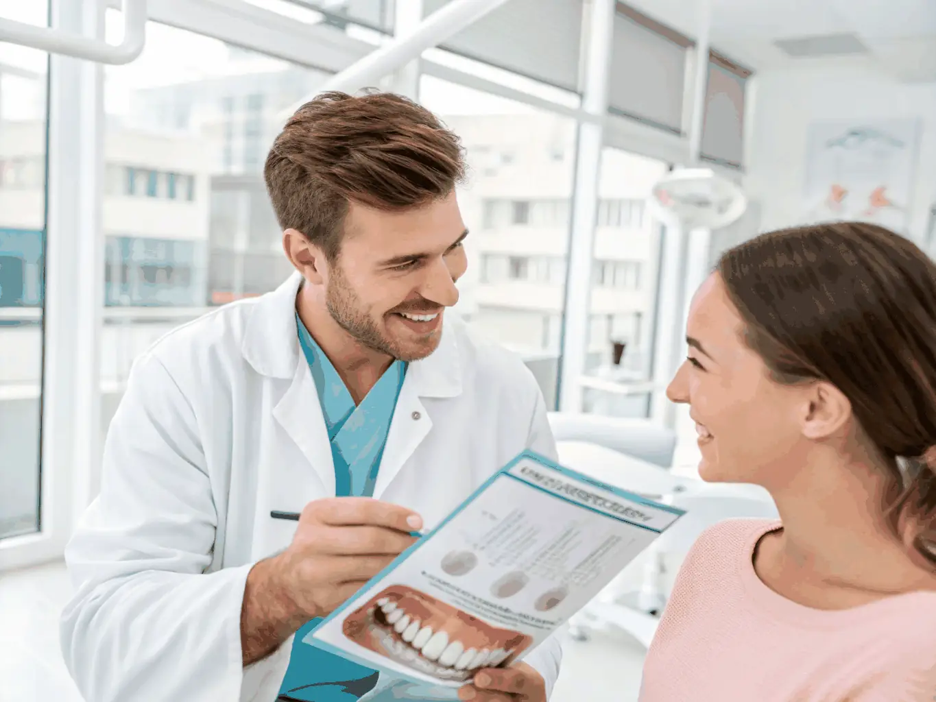 A compassionate OralMax surgeon consulting with a patient, explaining treatment options with care and empathy.
